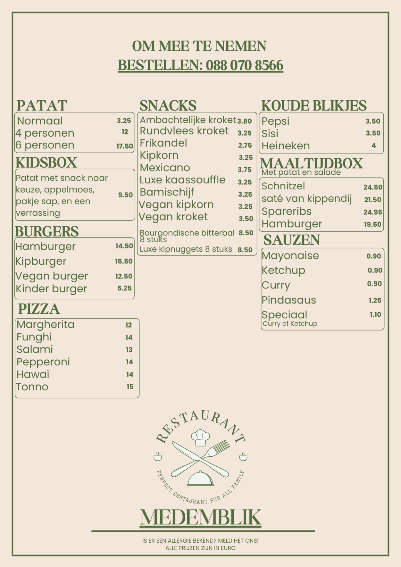 Afhaalkaart - Restaurant Medemblik